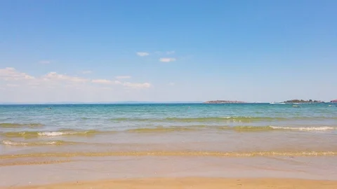 Beach background. View of beach sea on sun light in the summer. Video stock 114429337
