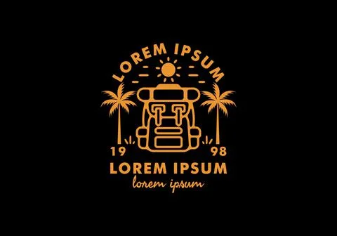 Beach backpack line art with lorem ipsum text Stock Illustration