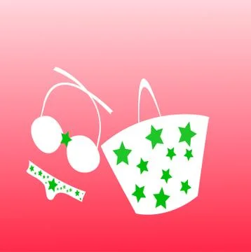 Beach bag and bikini vector/illustration Stock Illustration