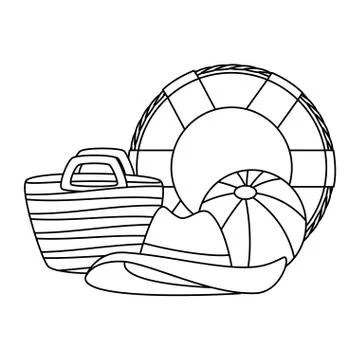 Beach bag and float with summer icons Illustrazione stock