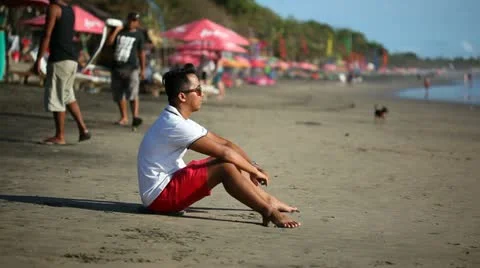 On the beach of Bali Stock Footage 22113619