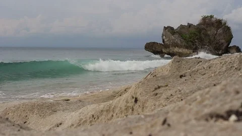 Beach in Bali, ocean waves breaking on the shore. Stock Footage 80781299