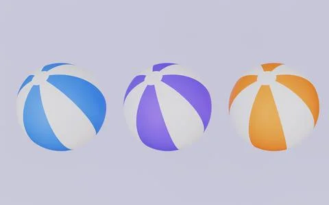 Beach ball 3d icon set, Summer pool toy for kid, Inflatable balloon Stock Illustration