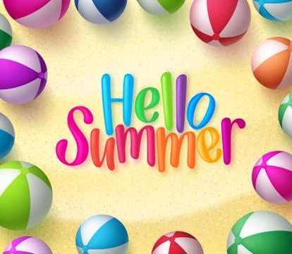 Beach Ball Background with Hello Summer Text Illustrazione stock