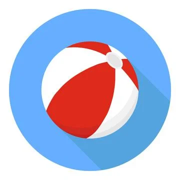 Beach ball. A beach ball of red color on a blue background with a shadow. Stock Illustration