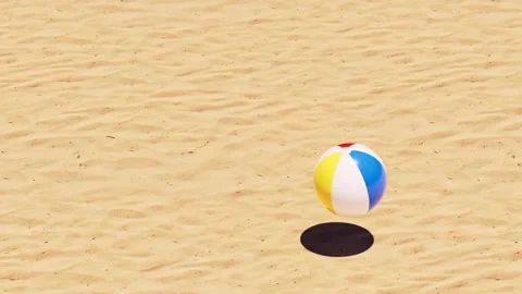 Beach Ball Bouncing on Sand Background with Copy Space, Seamless 3D Animation Stock Footage 334117095
