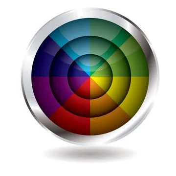 Beach ball button target Rainbow divided button with silver bevel and drop... Stock Photos