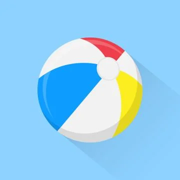 Beach ball flat icon with long shadow isolated on background. Vector illustra Stock Illustration
