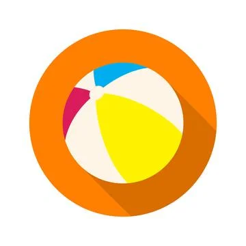 Beach ball. Flat icon with long shadow on orange round background. Flat des.. Stock-Illustration