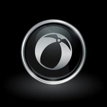 Beach ball icon inside round silver and black emblem Stock Illustration