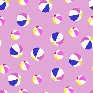Beach ball icon seamless pattern on lilac background. Stock Illustration