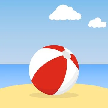 Beach ball lying in the sand. Beach ball against the blue sky. Stock Illustration