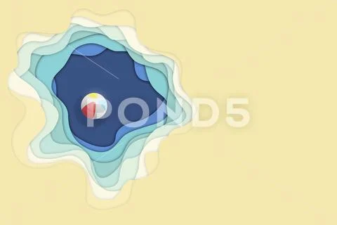 Beach ball in the sea. Stylized hand-drawn with curved shapes. Stock Illustration