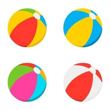 Beach ball, a set of cartoony multi-colored beach balls in a white outline. Stock Illustration