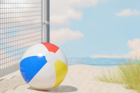 Beach ball by the shore. 3d rendering Illustrazione stock