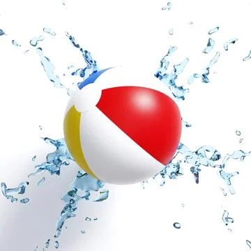 Beach ball with water splashes on white background Stock Illustration