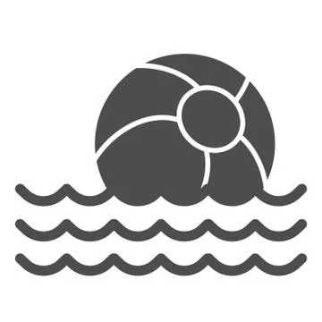 Beach ball on waves solid icon, summer concept, toy ball floating on water sign Stockillustratie