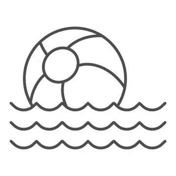 Beach ball on waves thin line icon, summer concept, toy ball floating on water Stock Illustration
