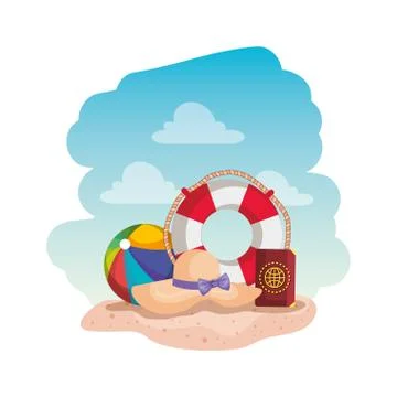 Beach balloon with float and passport Stock Illustration