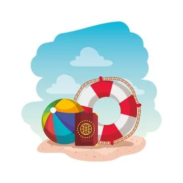 Beach balloon with float and passport Stock Illustration