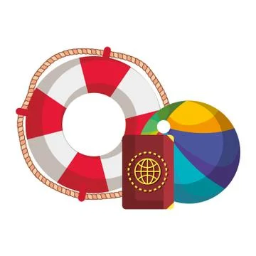 Beach balloon with float and passport イラスト素材