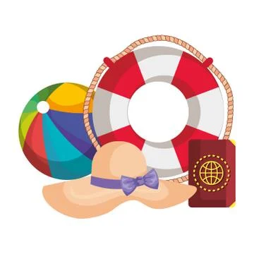 Beach balloon with float and passport Illustrazione stock