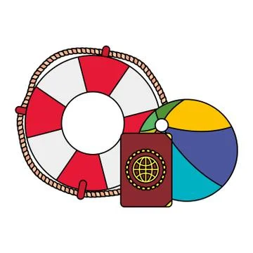 Beach balloon with float and passport Stock Illustration