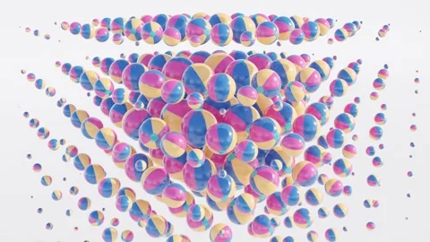 Beach Balls in abstract 3d grid on a white background. Geometric design Stock Footage 278026529
