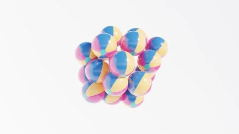 Beach Balls in abstract sphere  formation on a white background Stock Footage 278026701