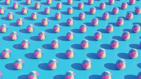 Beach Balls on Blue Surface: Dynamic 3D Abstract Animation, Geometric Design Stock Footage 274838151