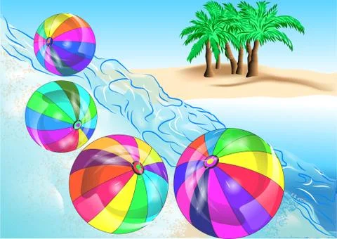 Beach balls on coast Stock Illustration
