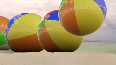 Beach Balls Dropping on Sand Looping Animation Stock Footage 96224573