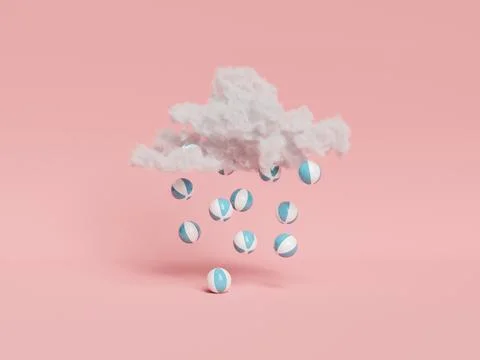 Beach balls falling from cloud Stock Photos