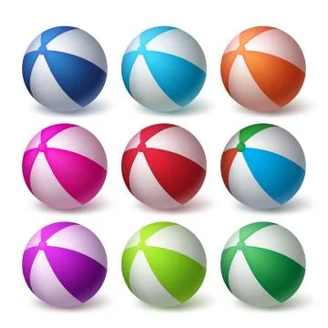 Beach Balls Vector Set in Colorful 3D Realistic Rubber Illustrazione stock