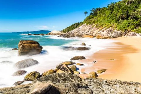 Beach in Balneario Camboriu, Santa Catarina, Brazil. Estaleirinho Beach. B... Stock Photos