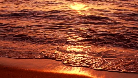 Beach on baltic sea at sunset. Sparkling sea water. Ocean waves. Close up water. Stock Footage 155184886
