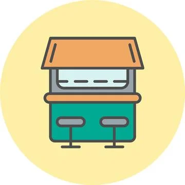 Beach Bar Line Filled Circle Icon Stock Illustration