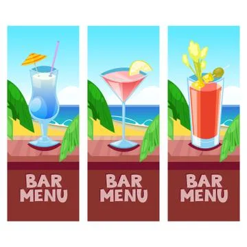 Beach bar menu vector design template with place for text. Summer tropical ba Illustrazione stock