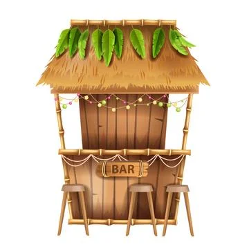 Beach bar vector tropical restaurant, summer Hawaii terrace hut, palm tree イラスト素材