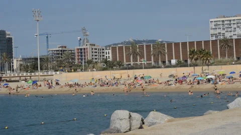 The Beach In Barcelona 3 Stock Footage 44959485
