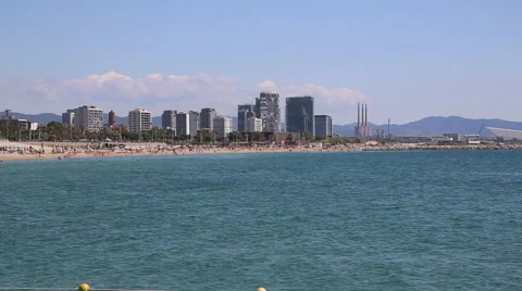 Beach in Barcelona, Spain Stock Footage 46006164