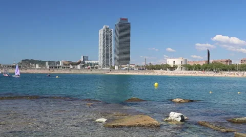 Beach in Barcelona, Spain Stock Footage 46006475