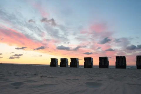 Beach baskets on Baltic Beach Stock Photos
