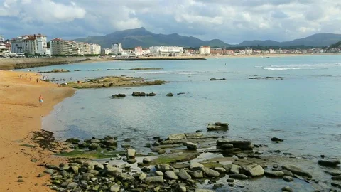 Beach in the bay of Saint-Jean-de-Luz in France. Stock Footage 121223596
