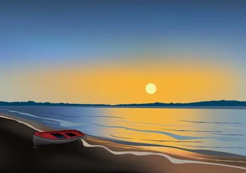 Beach at a beautiful sunset Stock Illustration