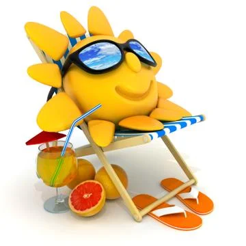 Beach bed and sun (done in 3d) Stockillustratie
