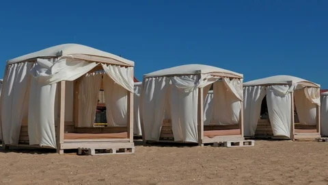 Beach bed with shades Video stock 103474500