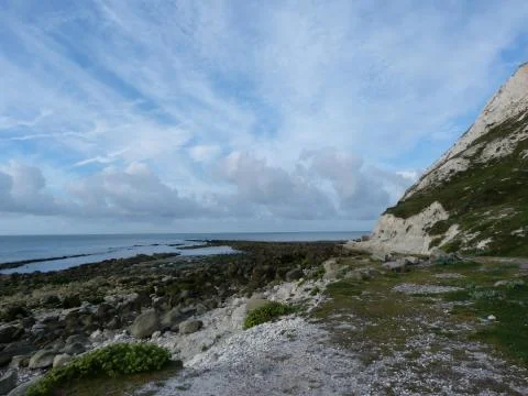 The beach below beachy head Stock Photos