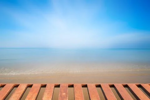 Beach with bench Foto stock