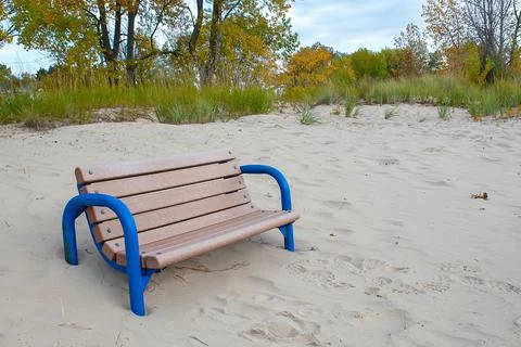 Beach Bench In Sand Dune Stock Photos